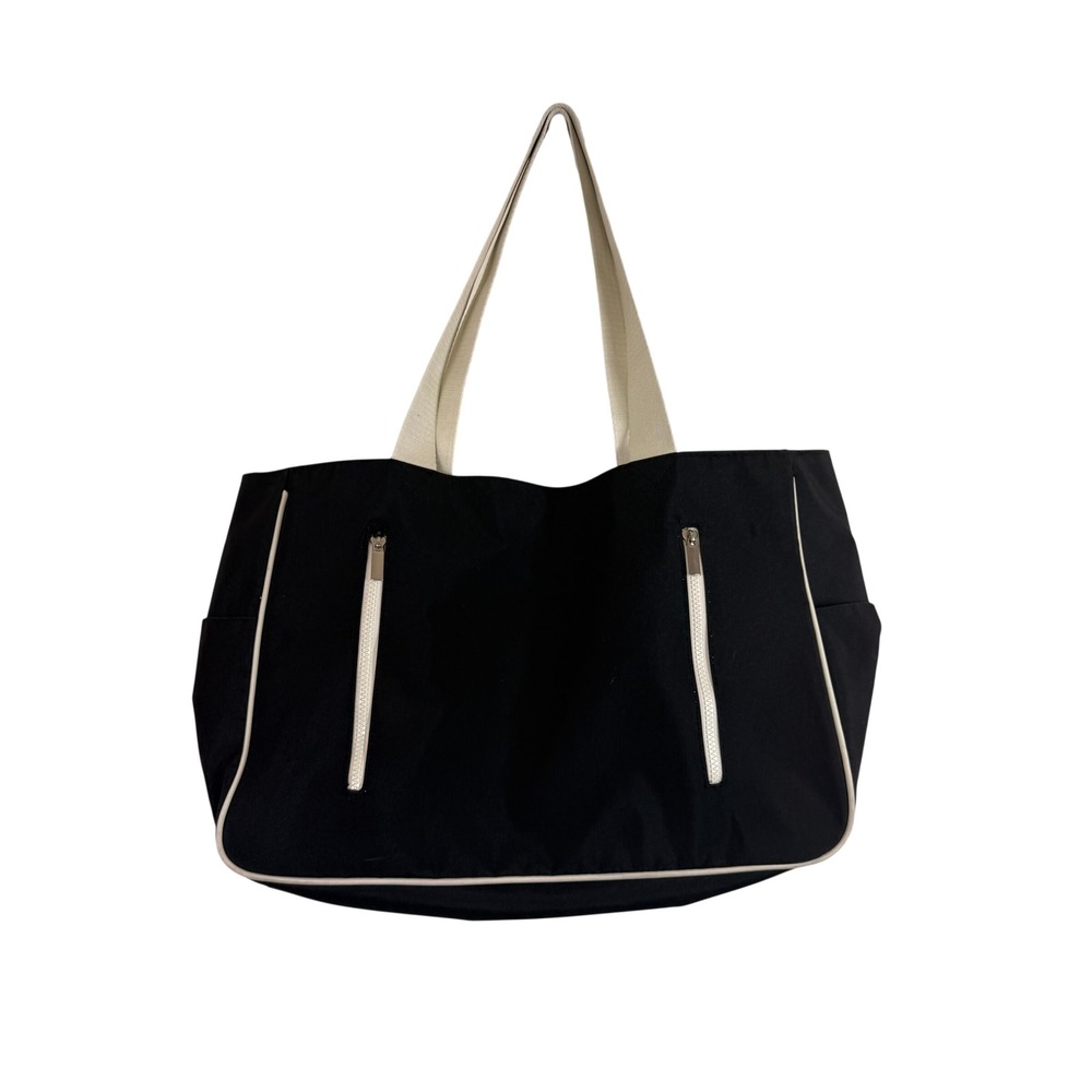 Crate & Barrel Milan Black Tote Womens Large Black Cream‎ Excellent Zip Pockets